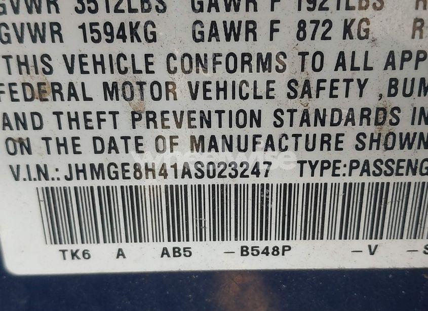 Photo 9 of 2010 Honda Fit SPORT (VIN JHMGE8H41AS023247)