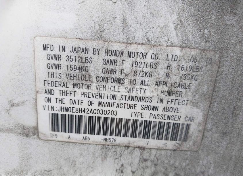 Photo 9 of 2010 Honda Fit SPORT (VIN JHMGE8H42AC030203)