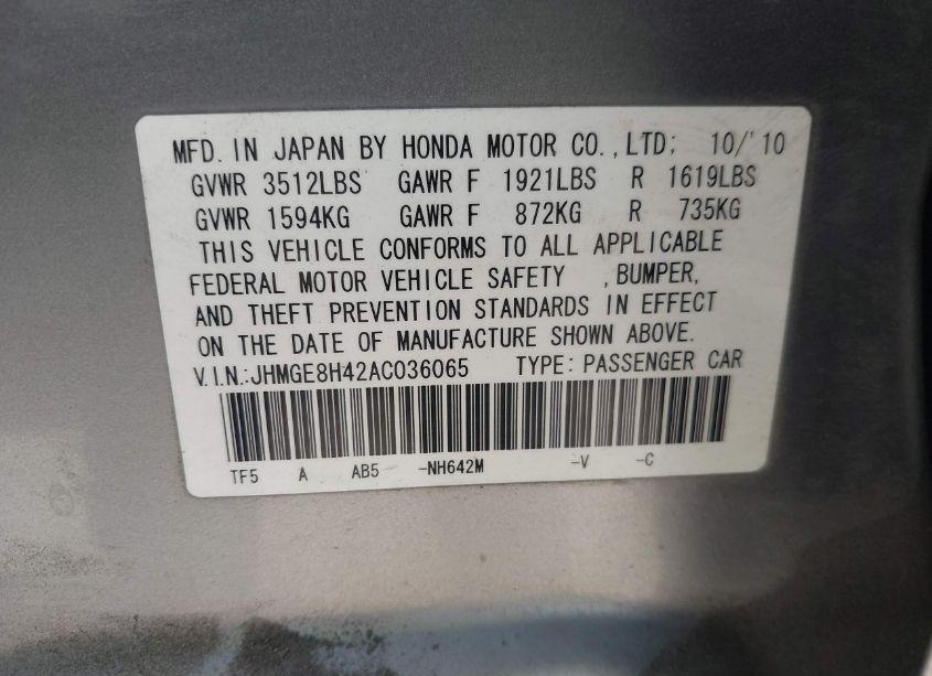 Photo 9 of 2010 Honda Fit SPORT (VIN JHMGE8H42AC036065)