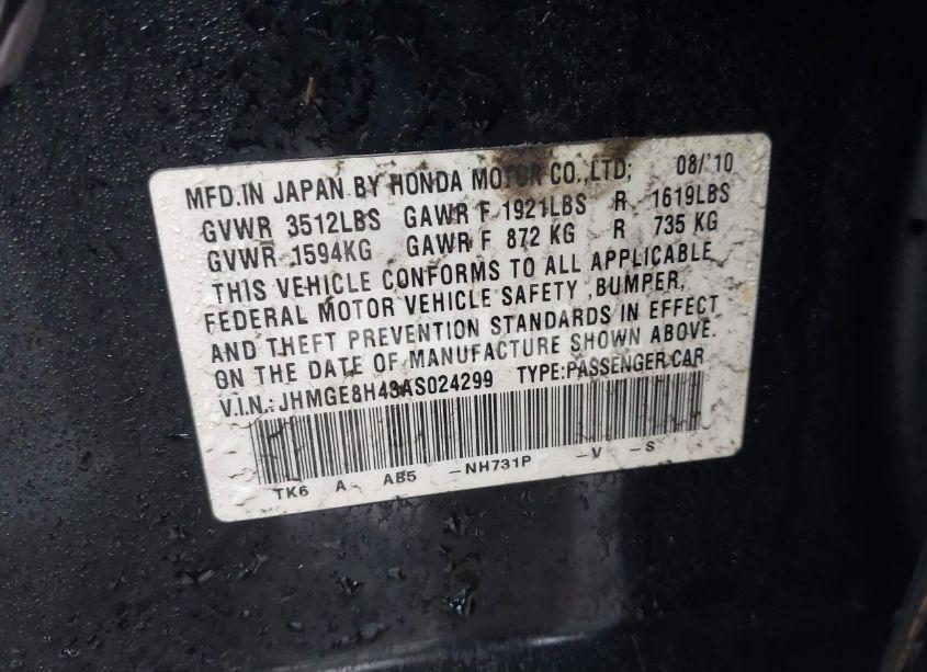 Photo 9 of 2010 Honda Fit SPORT (VIN JHMGE8H43AS024299)
