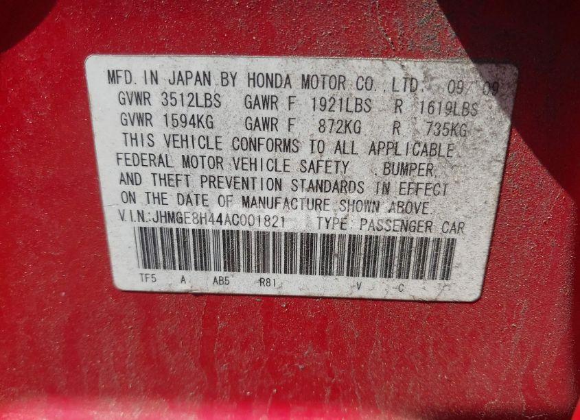 Photo 9 of 2010 Honda Fit SPORT (VIN JHMGE8H44AC001821)