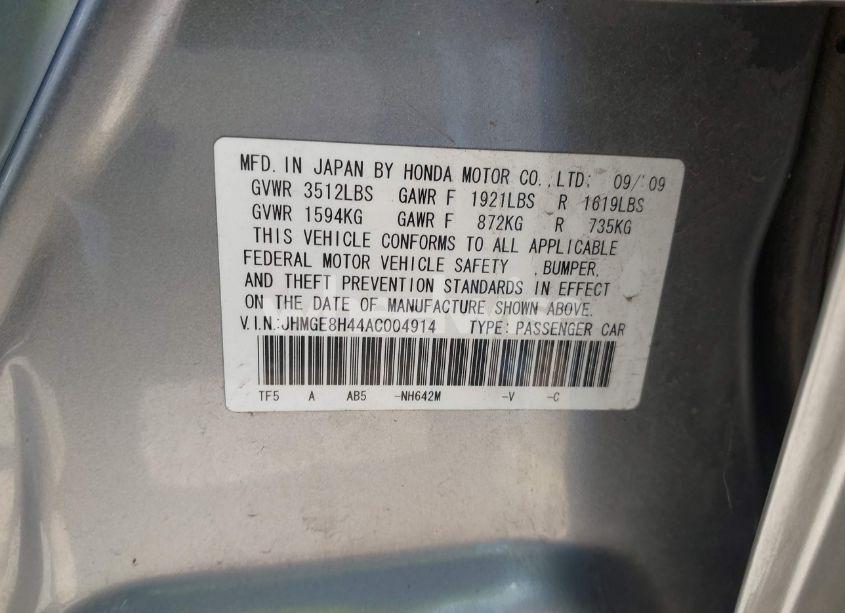 Photo 9 of 2010 Honda Fit SPORT (VIN JHMGE8H44AC004914)