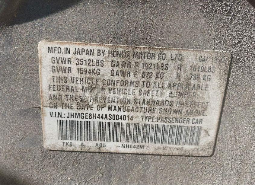 Photo 9 of 2010 Honda Fit SPORT (VIN JHMGE8H44AS004014)