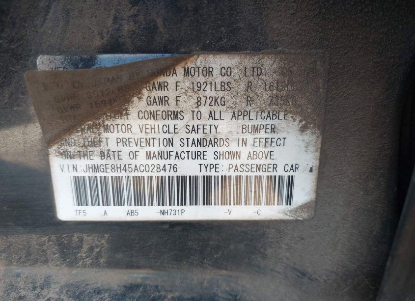 Photo 9 of 2010 Honda Fit SPORT (VIN JHMGE8H45AC028476)