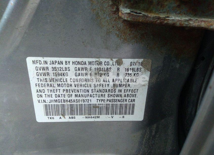 Photo 9 of 2010 Honda Fit SPORT (VIN JHMGE8H45AS019721)