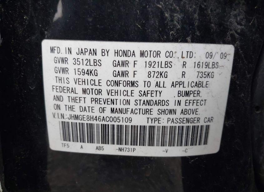 Photo 9 of 2010 Honda Fit SPORT (VIN JHMGE8H46AC005109)