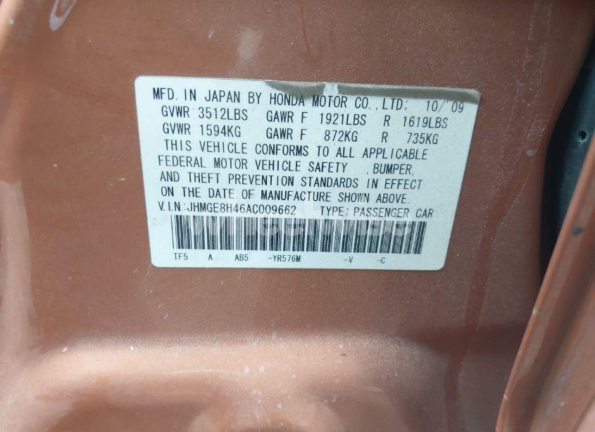 Photo 9 of 2010 Honda Fit SPORT (VIN JHMGE8H46AC009662)