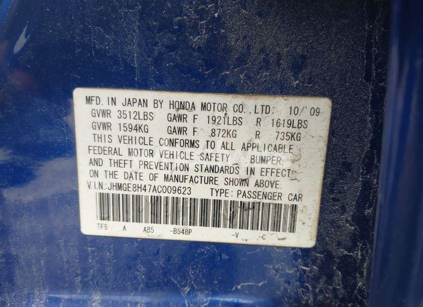 Photo 9 of 2010 Honda Fit SPORT (VIN JHMGE8H47AC009623)