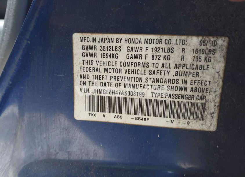 Photo 9 of 2010 Honda Fit SPORT (VIN JHMGE8H47AS008199)