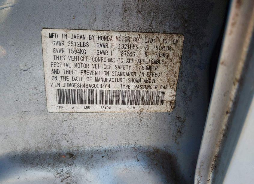 Photo 9 of 2010 Honda Fit SPORT (VIN JHMGE8H48AC008464)