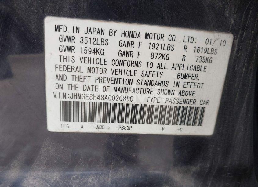 Photo 9 of 2010 Honda Fit SPORT (VIN JHMGE8H48AC020890)