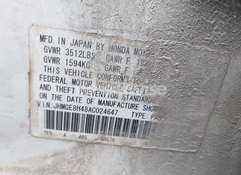 Photo 9 of 2010 Honda Fit SPORT (VIN JHMGE8H48AC024647)