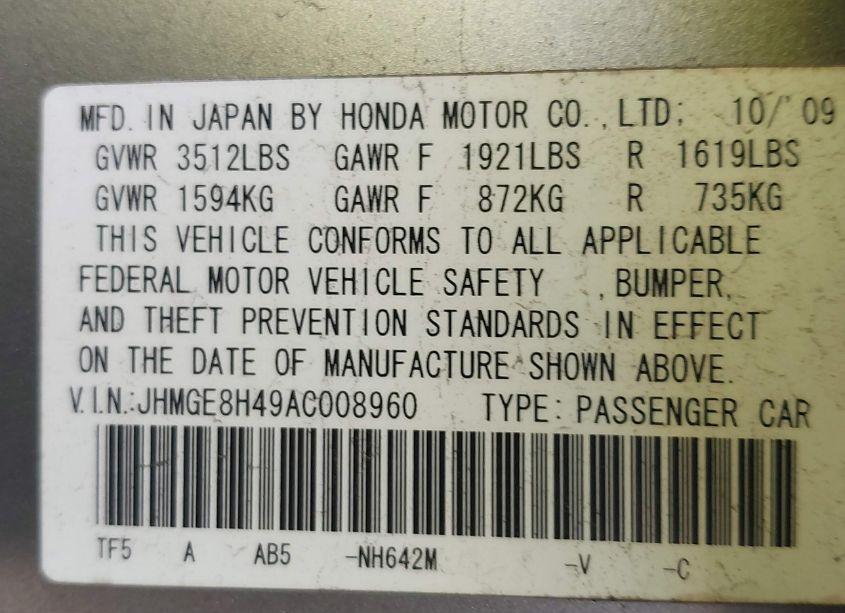 Photo 9 of 2010 Honda Fit SPORT (VIN JHMGE8H49AC008960)