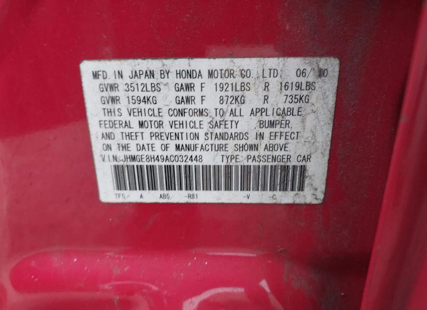 Photo 9 of 2010 Honda Fit SPORT (VIN JHMGE8H49AC032448)