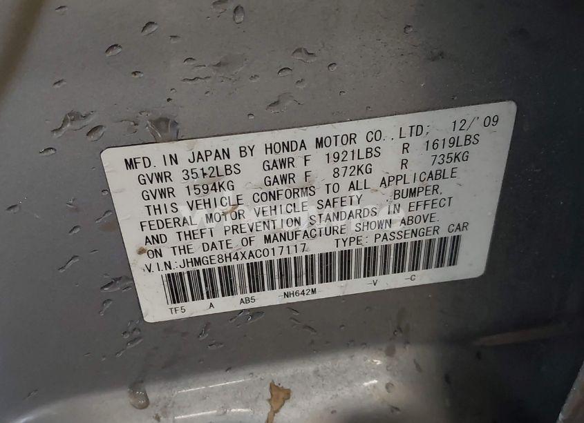 Photo 9 of 2010 Honda Fit SPORT (VIN JHMGE8H4XAC017117)