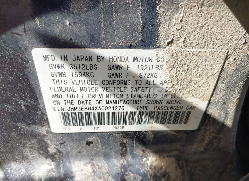 Photo 9 of 2010 Honda Fit SPORT (VIN JHMGE8H4XAC024276)