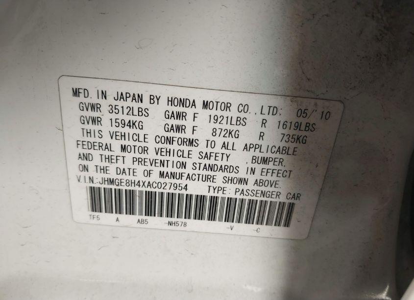 Photo 9 of 2010 Honda Fit SPORT (VIN JHMGE8H4XAC027954)