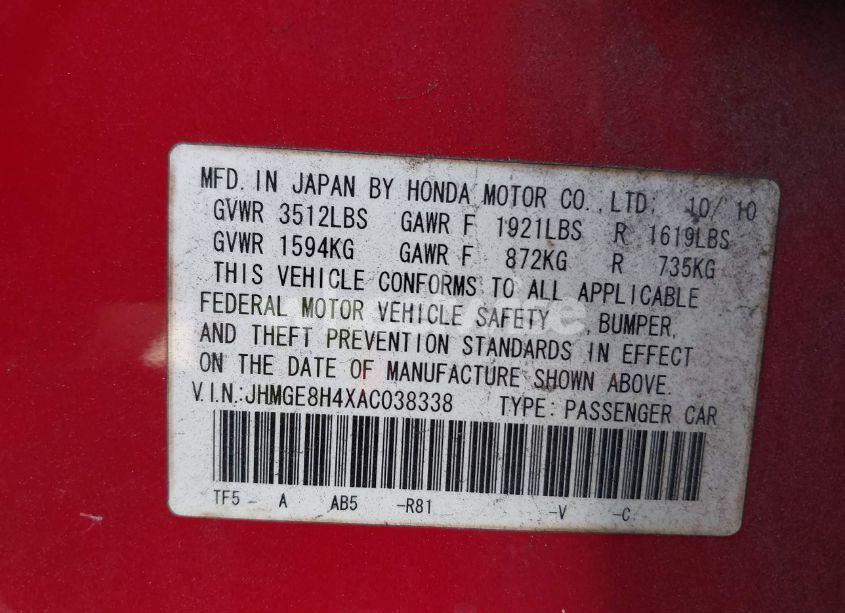 Photo 9 of 2010 Honda Fit SPORT (VIN JHMGE8H4XAC038338)