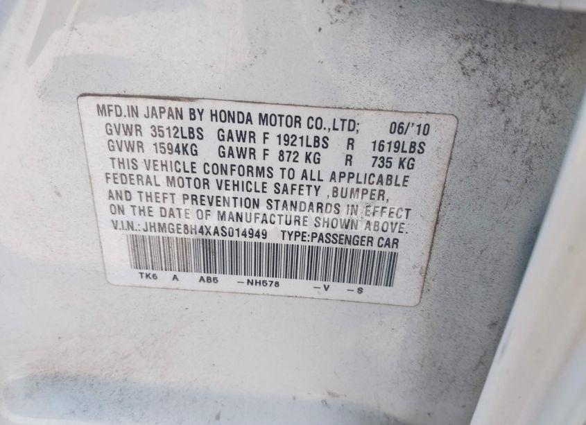 Photo 9 of 2010 Honda Fit SPORT (VIN JHMGE8H4XAS014949)