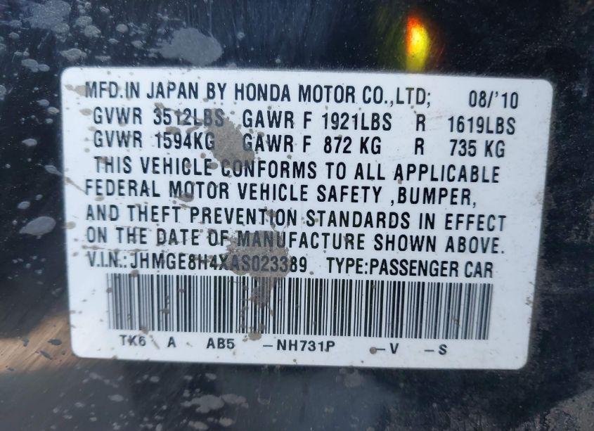 Photo 9 of 2010 Honda Fit SPORT (VIN JHMGE8H4XAS023389)