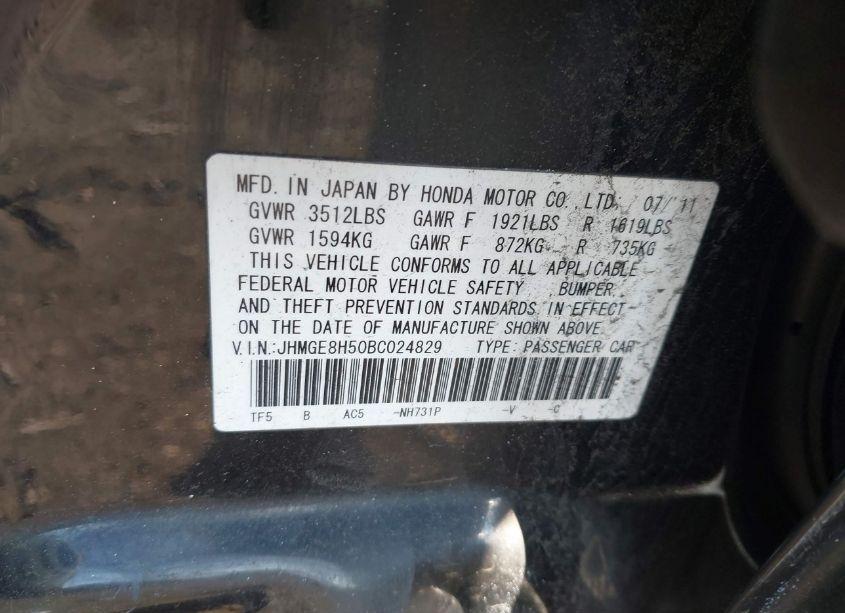 Photo 9 of 2011 Honda Fit SPORT (VIN JHMGE8H50BC024829)