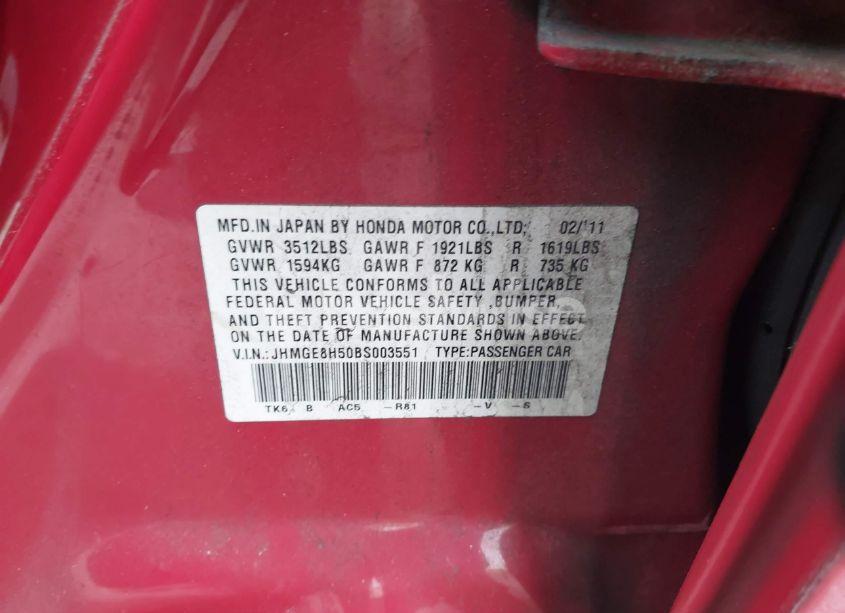 Photo 9 of 2011 Honda Fit (VIN JHMGE8H50BS003551)