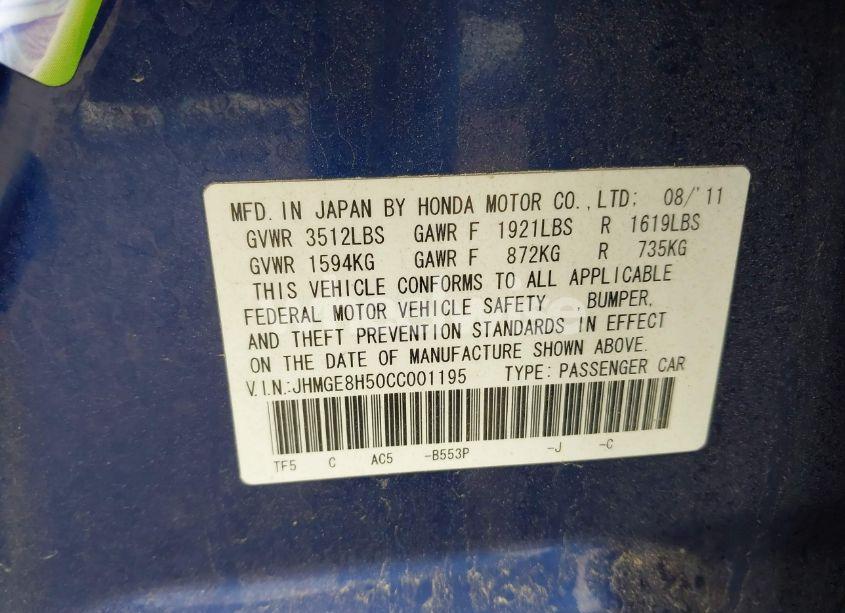 Photo 9 of 2012 Honda Fit SPORT (VIN JHMGE8H50CC001195)