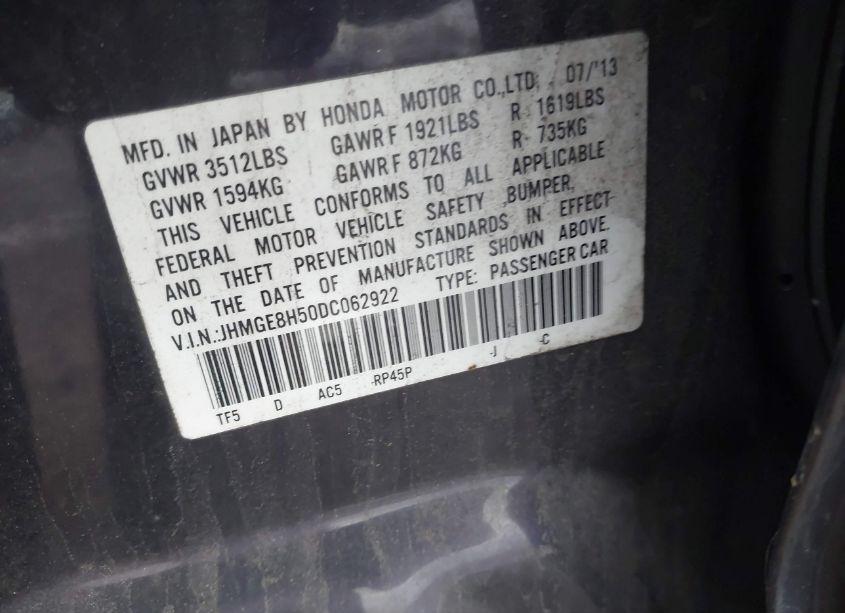 Photo 9 of 2013 Honda Fit SPORT (VIN JHMGE8H50DC062922)