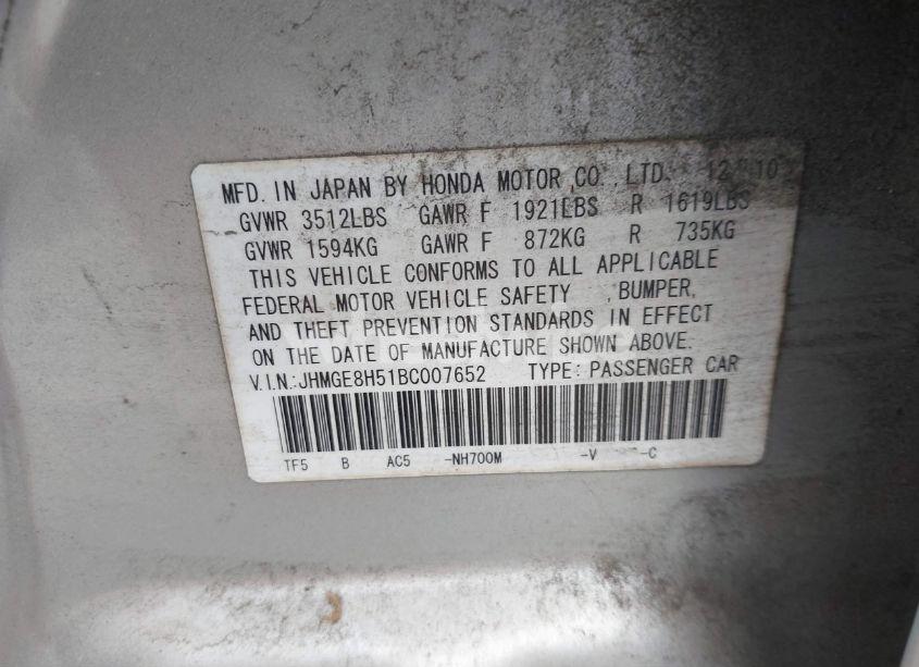 Photo 9 of 2011 Honda Fit SPORT (VIN JHMGE8H51BC007652)