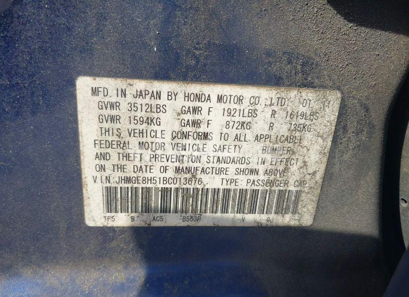 Photo 9 of 2011 Honda Fit SPORT (VIN JHMGE8H51BC013676)