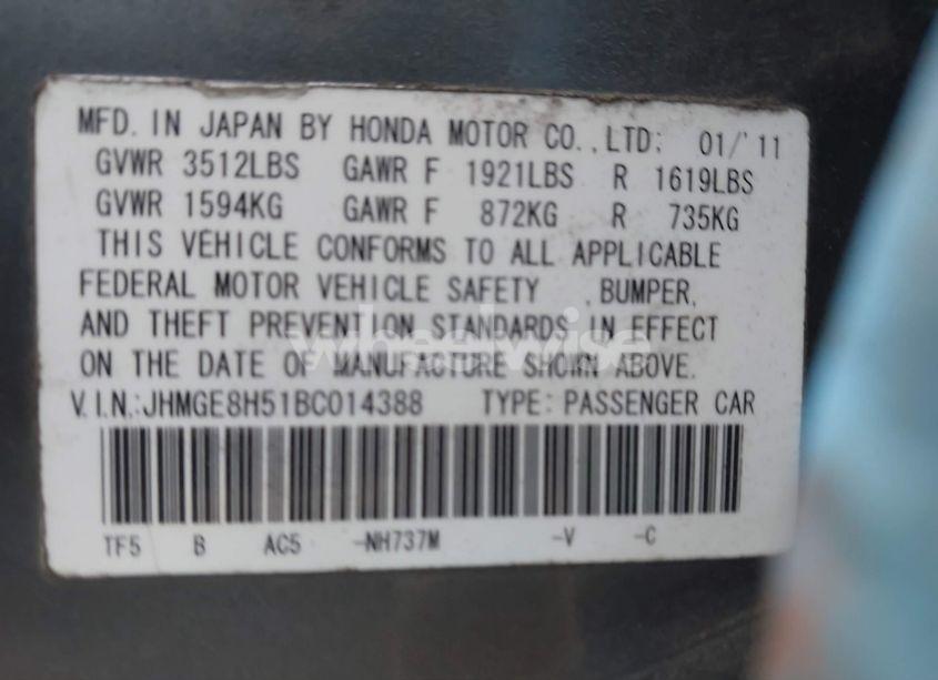 Photo 9 of 2011 Honda Fit SPORT (VIN JHMGE8H51BC014388)