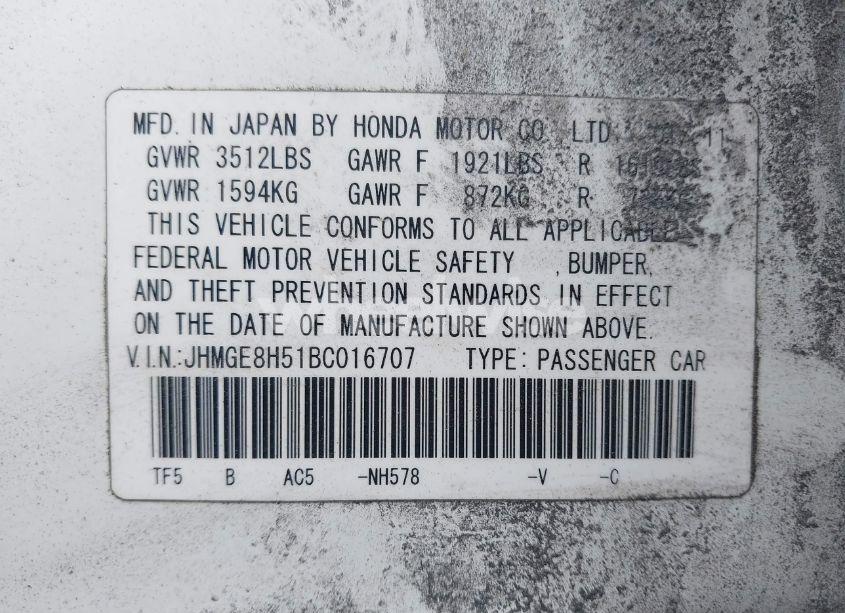 Photo 9 of 2011 Honda Fit SPORT (VIN JHMGE8H51BC016707)