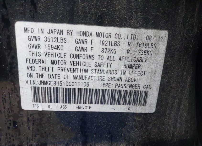 Photo 9 of 2013 Honda Fit SPORT (VIN JHMGE8H51DC011106)