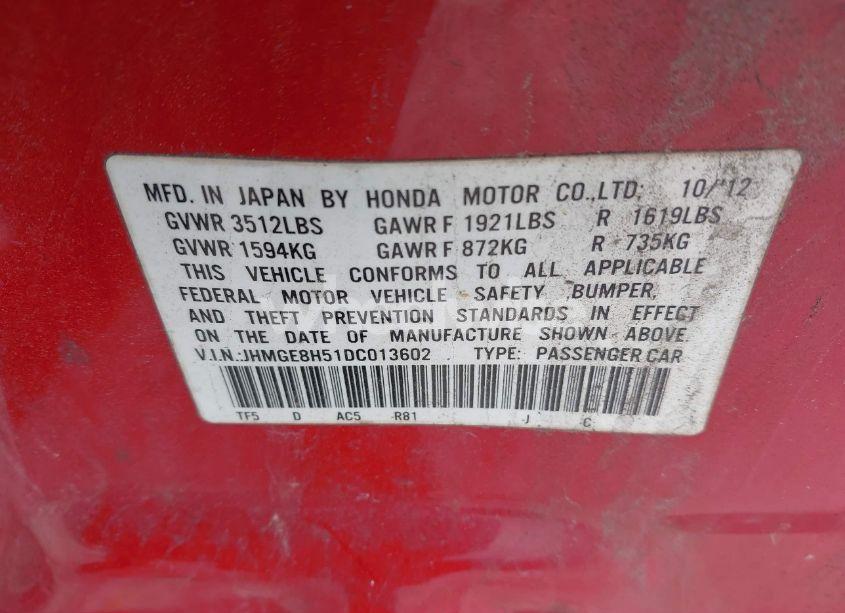 Photo 9 of 2013 Honda Fit SPORT (VIN JHMGE8H51DC013602)