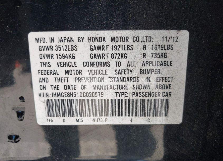 Photo 9 of 2013 Honda Fit SPORT (VIN JHMGE8H51DC020579)