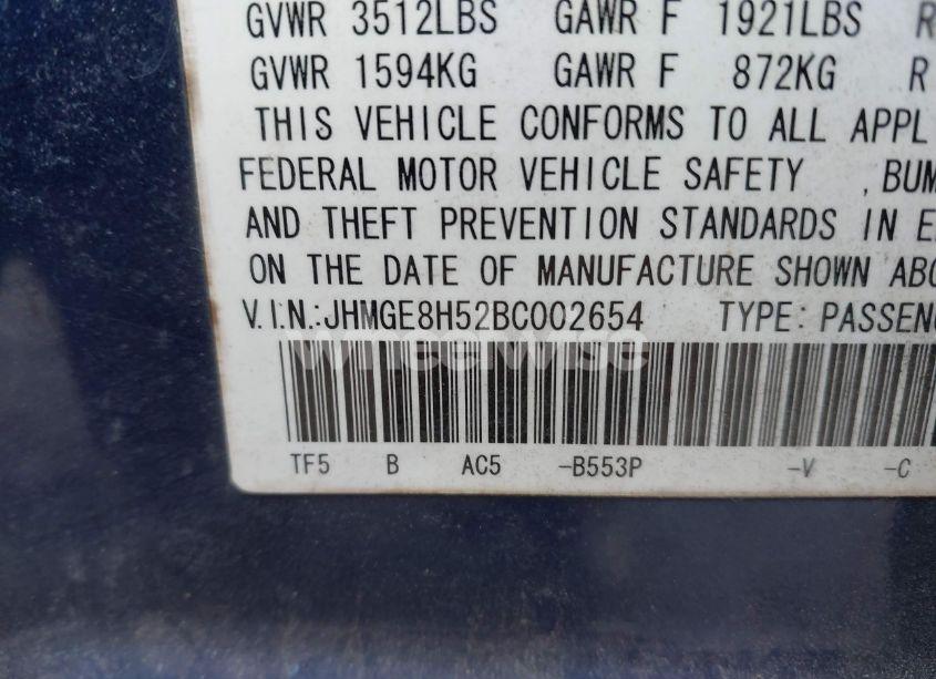 Photo 9 of 2011 Honda Fit SPORT (VIN JHMGE8H52BC002654)