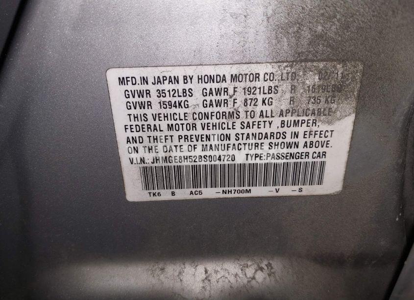 Photo 9 of 2011 Honda Fit SPORT (VIN JHMGE8H52BS004720)