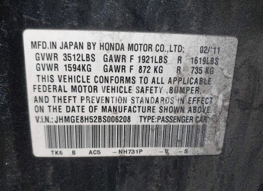 Photo 9 of 2011 Honda Fit SPORT (VIN JHMGE8H52BS006208)