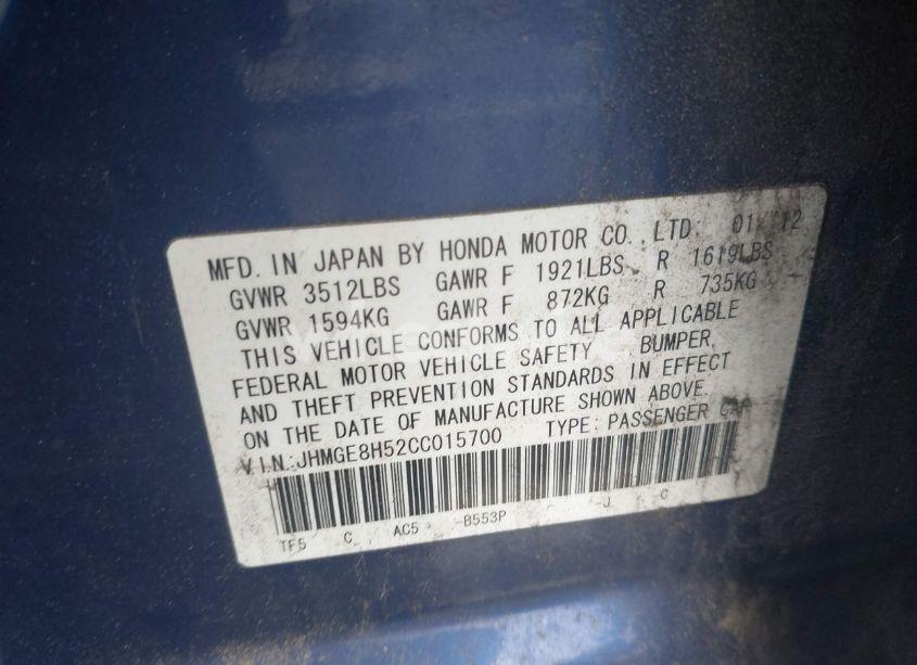 Photo 9 of 2012 Honda Fit SPORT (VIN JHMGE8H52CC015700)