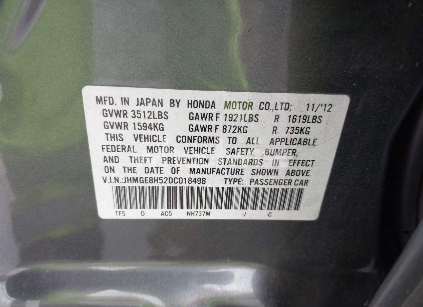 Photo 9 of 2013 Honda Fit SPORT (VIN JHMGE8H52DC018498)