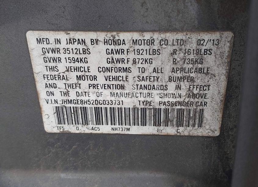 Photo 9 of 2013 Honda Fit SPORT (VIN JHMGE8H52DC033731)