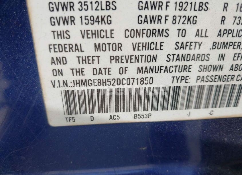 Photo 9 of 2013 Honda Fit SPORT (VIN JHMGE8H52DC071850)