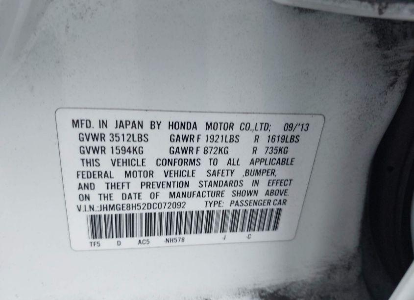 Photo 9 of 2013 Honda Fit SPORT (VIN JHMGE8H52DC072092)