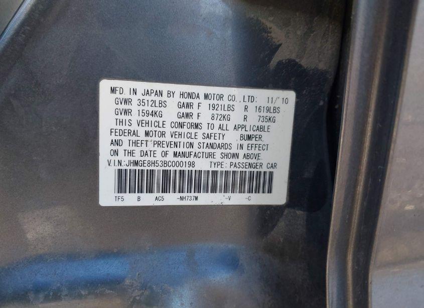 Photo 9 of 2011 Honda Fit SPORT (VIN JHMGE8H53BC000198)