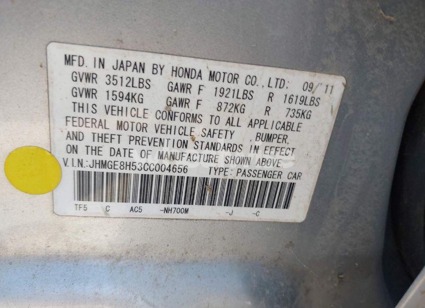 Photo 9 of 2012 Honda Fit SPORT (VIN JHMGE8H53CC004656)