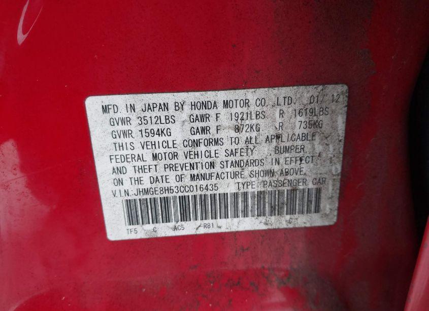 Photo 9 of 2012 Honda Fit SPORT (VIN JHMGE8H53CC016435)