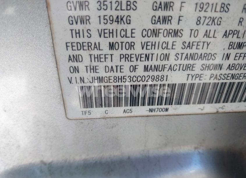 Photo 9 of 2012 Honda Fit SPORT (VIN JHMGE8H53CC029881)