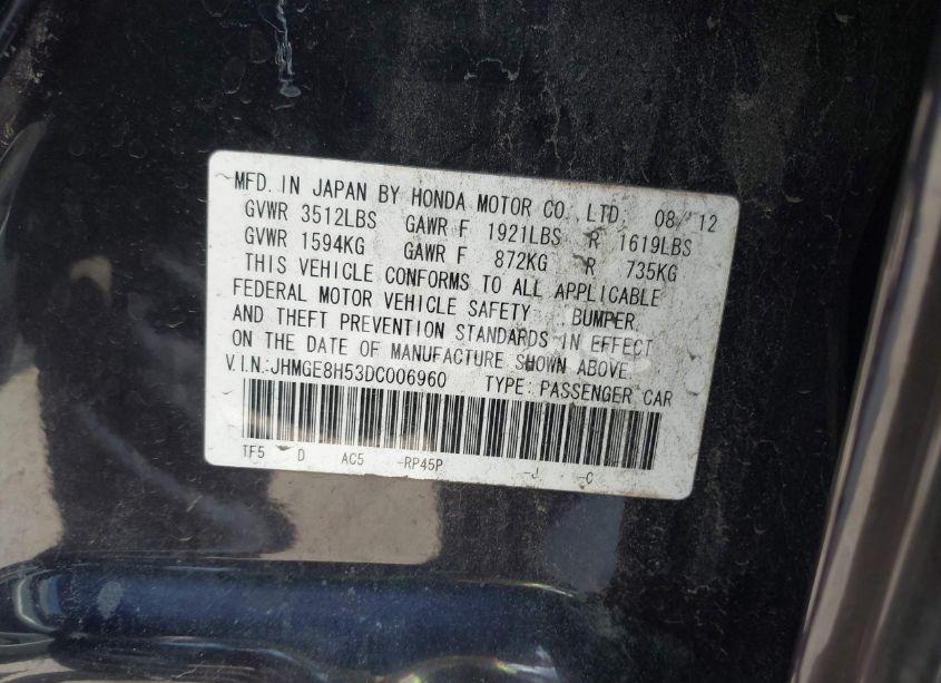 Photo 9 of 2013 Honda Fit SPORT (VIN JHMGE8H53DC006960)