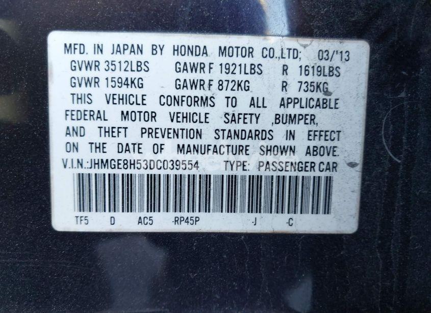 Photo 9 of 2013 Honda Fit SPORT (VIN JHMGE8H53DC039554)