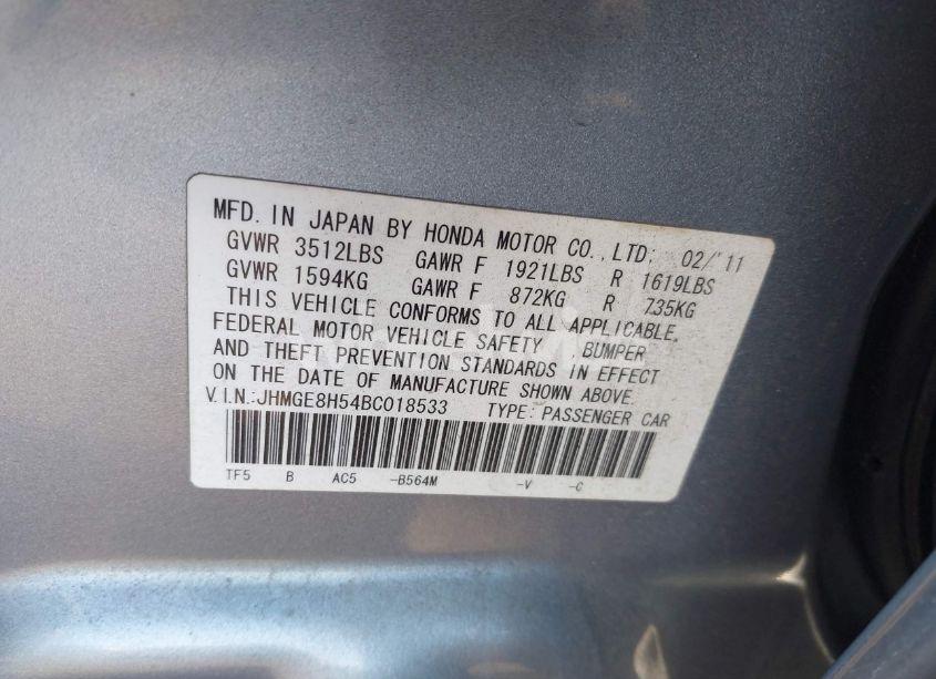 Photo 9 of 2011 Honda Fit SPORT (VIN JHMGE8H54BC018533)